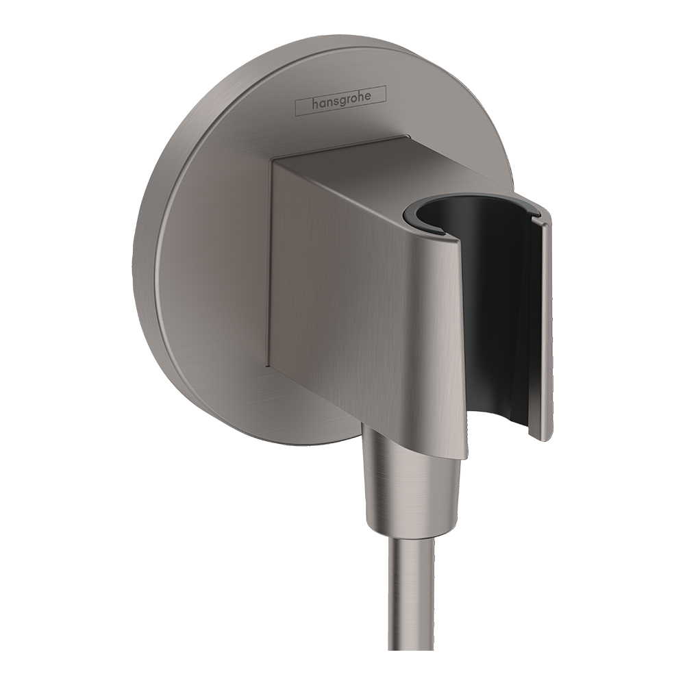 hansgrohe FixFit S Wall Outlet with Shower Handset Holder, Brushed Black, Chrome