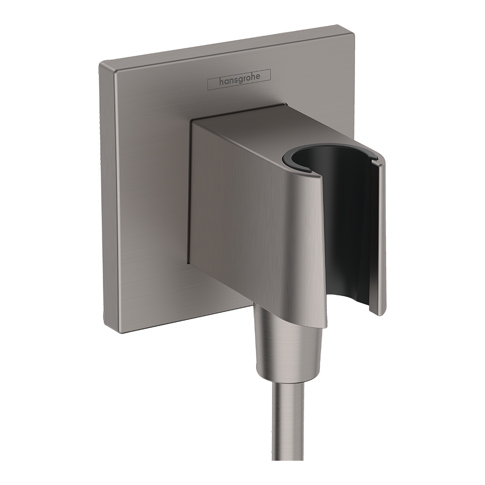 hansgrohe FixFit E Wall Outlet with Shower Handset Holder, Brushed Black Chrome