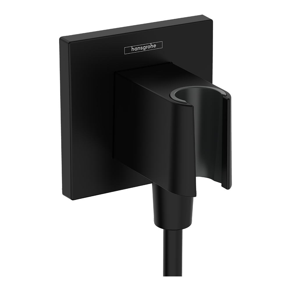 hansgrohe FixFit E Wall Outlet with Shower Handset Holder, Matt Black