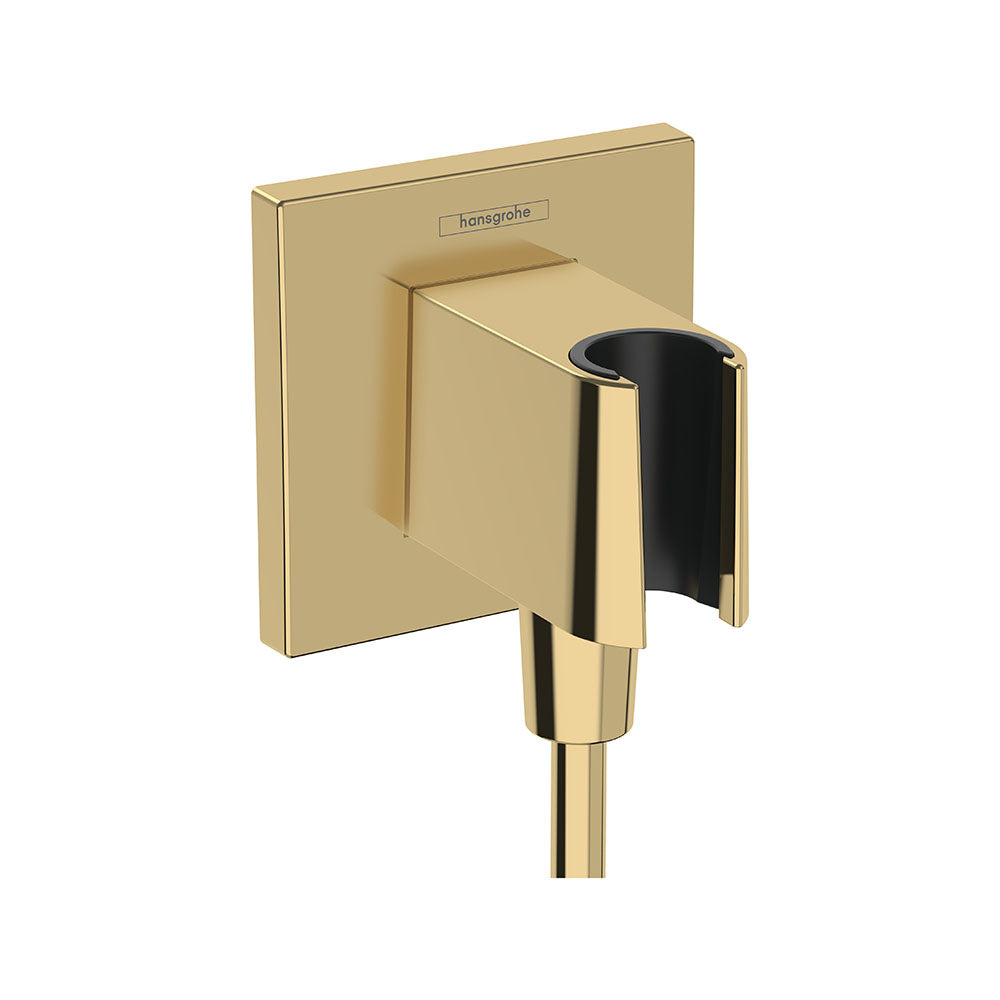 hansgrohe FixFit E Wall Outlet with Shower Handset Holder, Polished Gold Optic