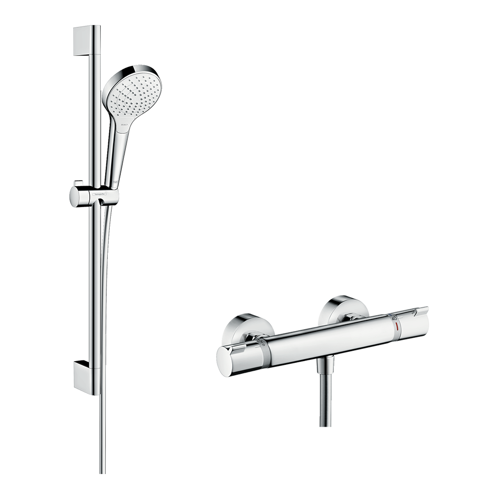 Hansgrohe Croma Select S Shower System For Exposed Installation Vario With Ecostat Comfort Thermostatic And Shower Bar 650mm White/Chrome