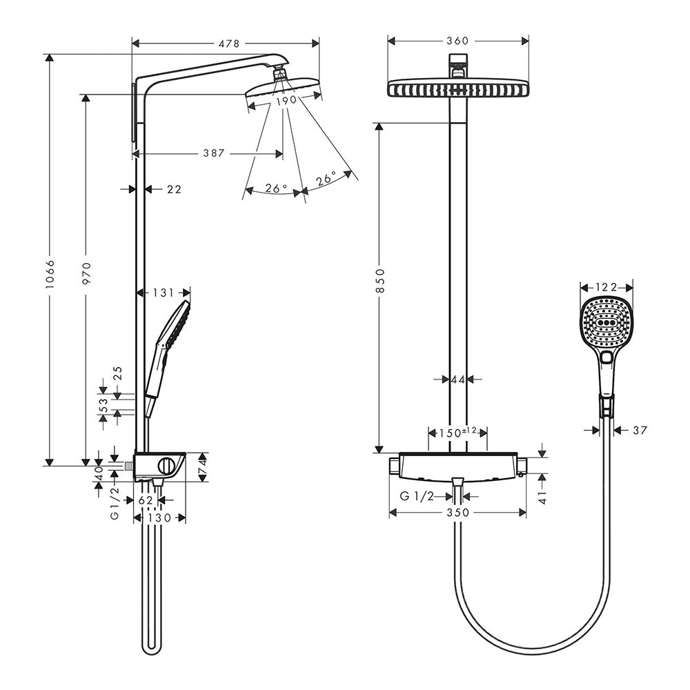hansgrohe Raindance E Thermostatic Shower Mixer Set 360, Chrome