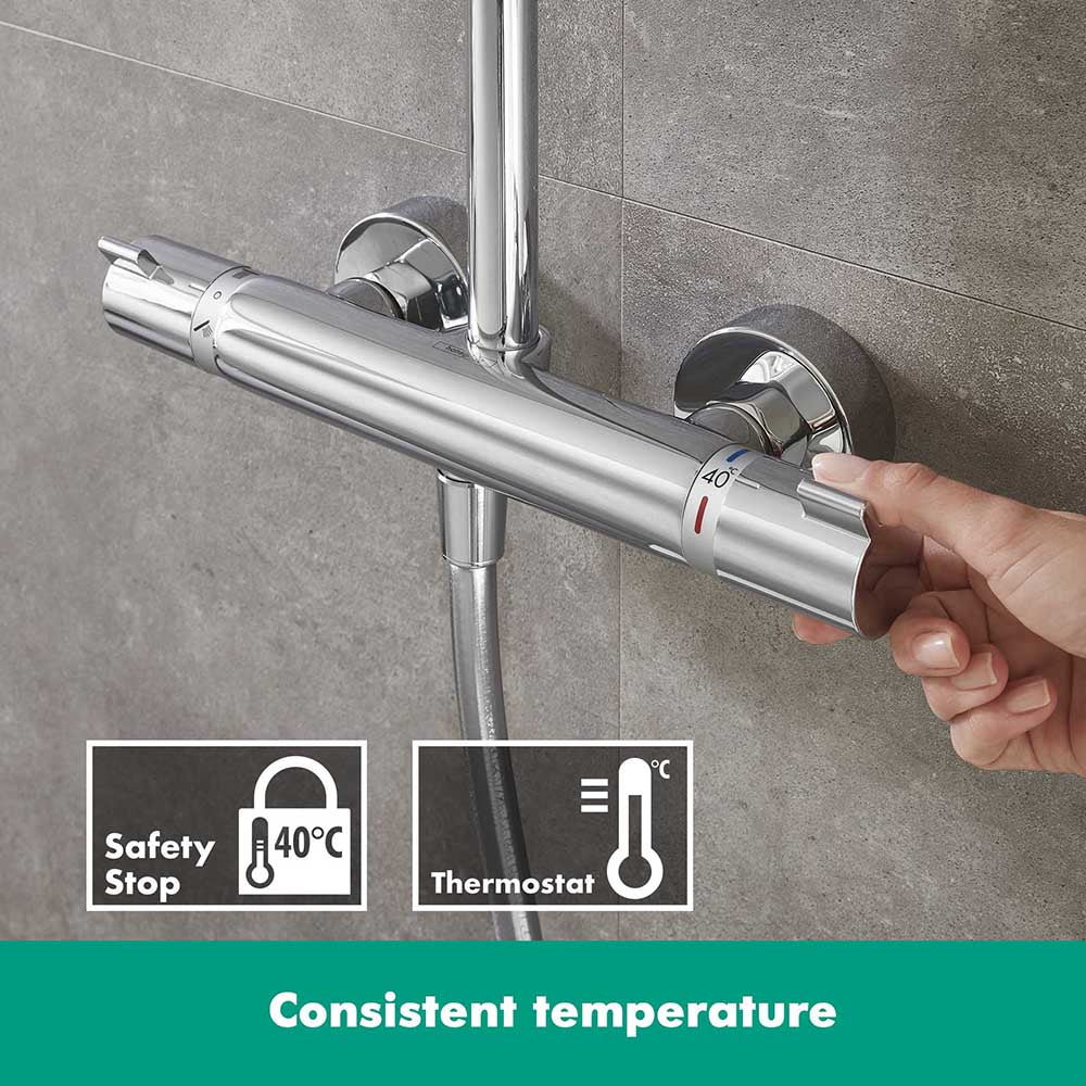 Hansgrohe Croma Showerpipe 220 1 Jet Ecosmart 9 L/Min With Thermostatic Chrome