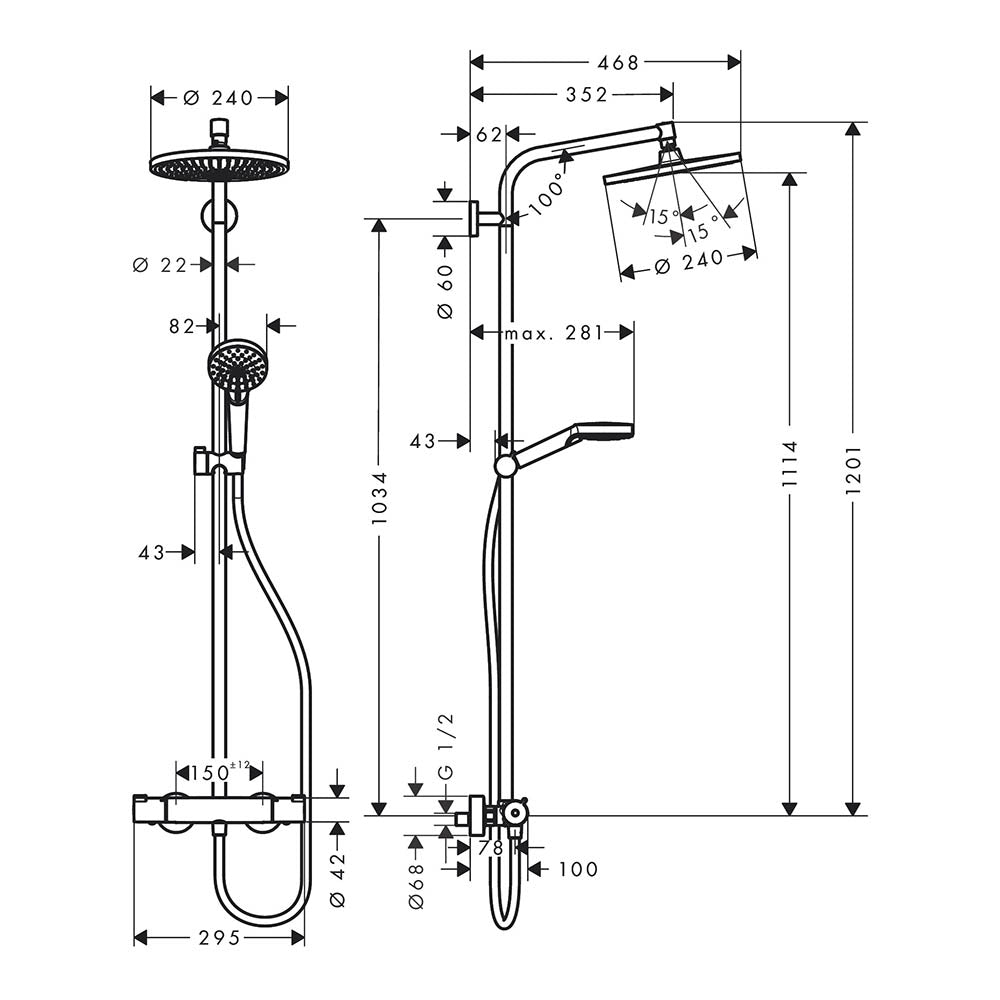 Hansgrohe Crometta S Showerpipe 240 1 Jet With Thermostatic Chrome