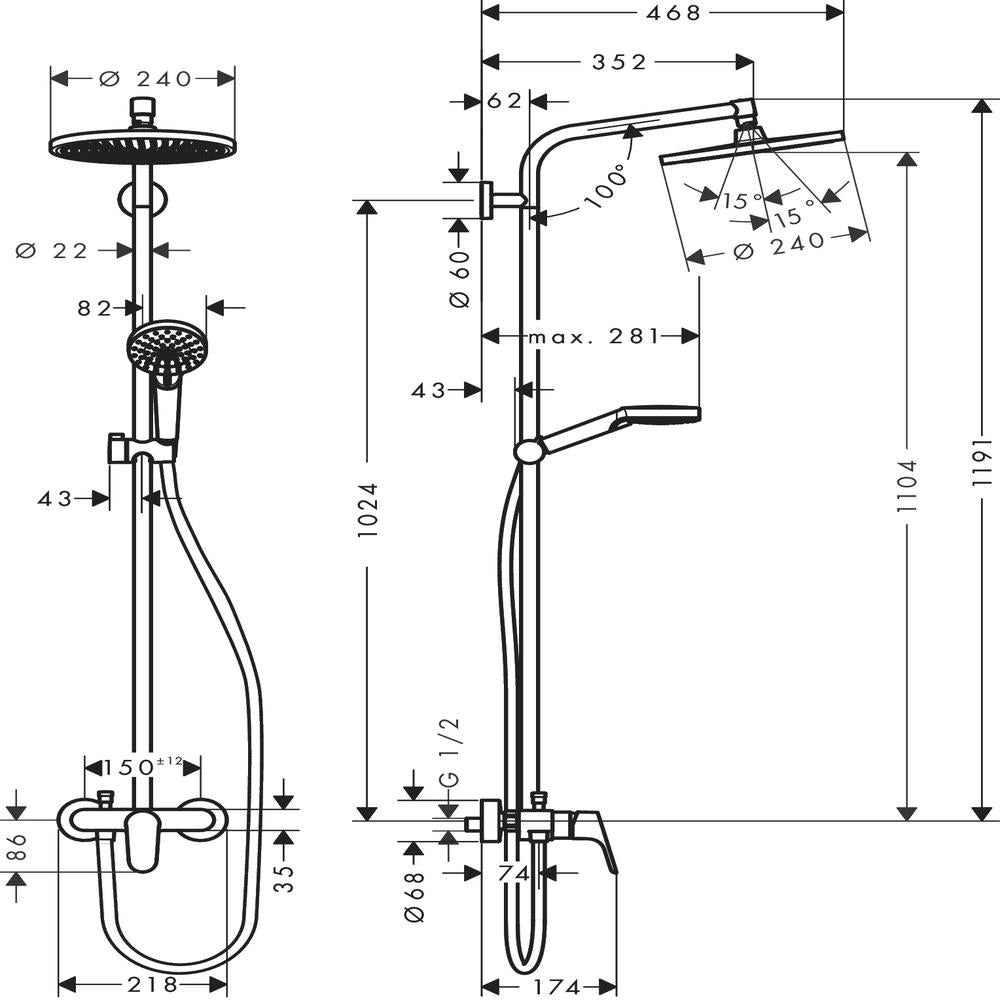 hansgrohe Crometta S Shower Mixer Set 240, Chrome