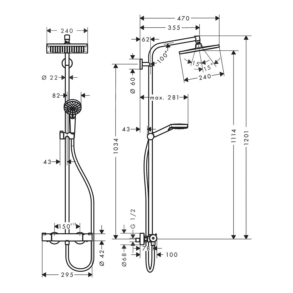 Hansgrohe Crometta E Showerpipe 240 1 Jet With Thermostatic Chrome