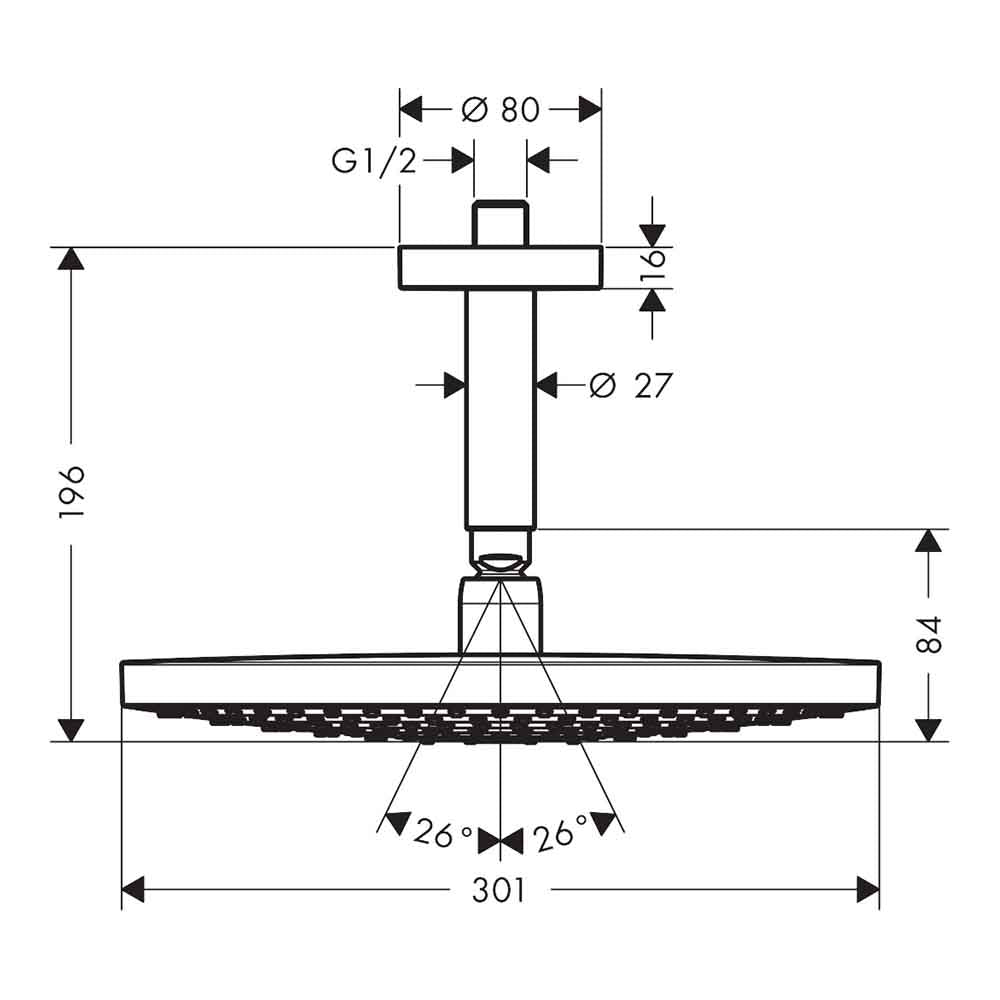 hansgrohe Raindance Select S Fixed Shower Head 300 2 Spray with ceiling connector, Chrome