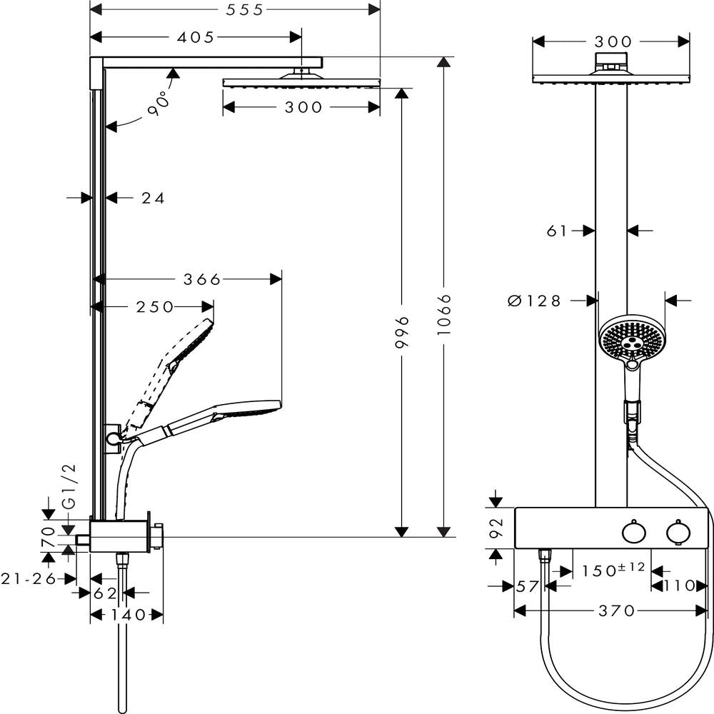 hansgrohe Raindance E Thermostatic Shower Mixer Set 300 with ShowerTablet 350, Chrome
