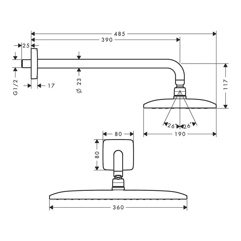 hansgrohe Raindance E Fixed Shower Head 360 1 Spray with shower arm 39 cm, Chrome