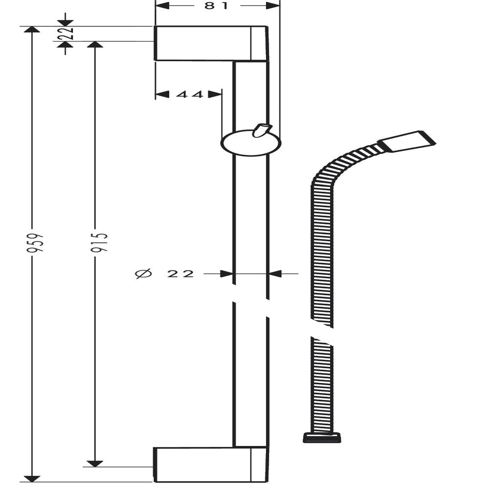 hansgrohe Unica Shower Rail Crometta 90 cm with Metaflex shower hose 160 cm, Chrome