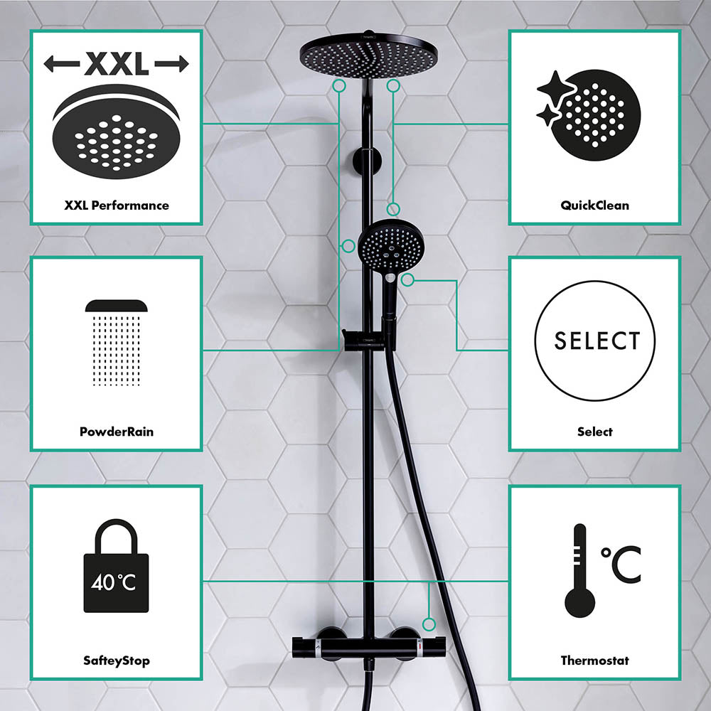 hansgrohe Raindance Select S Thermostatic Shower Mixer Set 240 PowderRain, Matt Black
