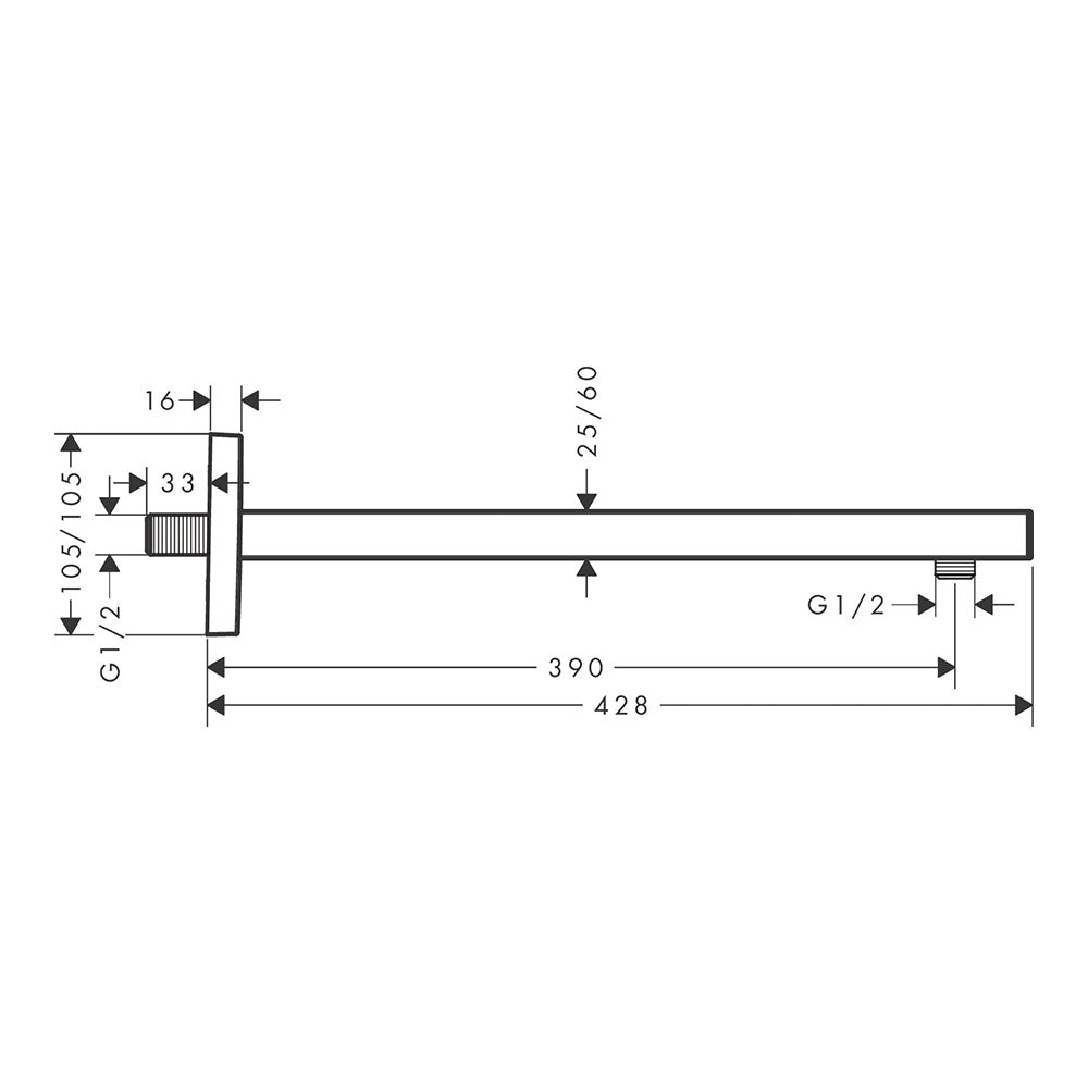 hansgrohe Shower Arm E 39 cm with rectangular shaft, Chrome