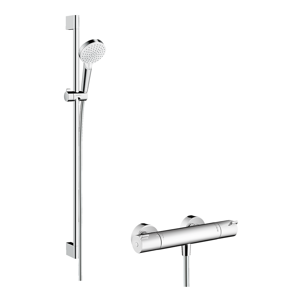 hansgrohe Crometta Thermostatic Shower Mixer Set with Ecostat 1001 CL, White/, Chrome
