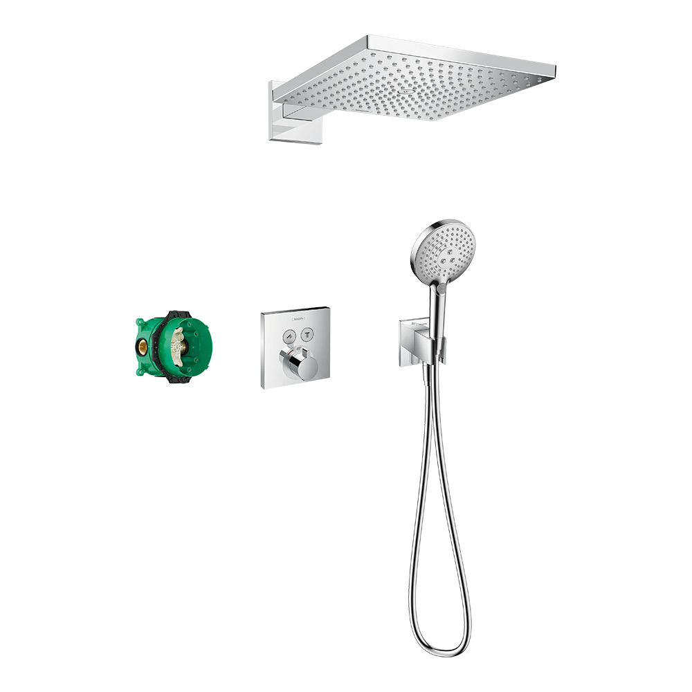 hansgrohe Raindance E Thermostatic Shower Mixer Set 300 with Basic Set, Chrome