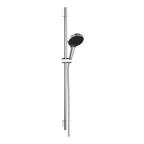 hansgrohe Rainfinity Shower Handset 130 3 Spray EcoSmart with Shower Rail S Puro 90 cm, push slider and Designflex textile shower hose 160 cm, Chrome