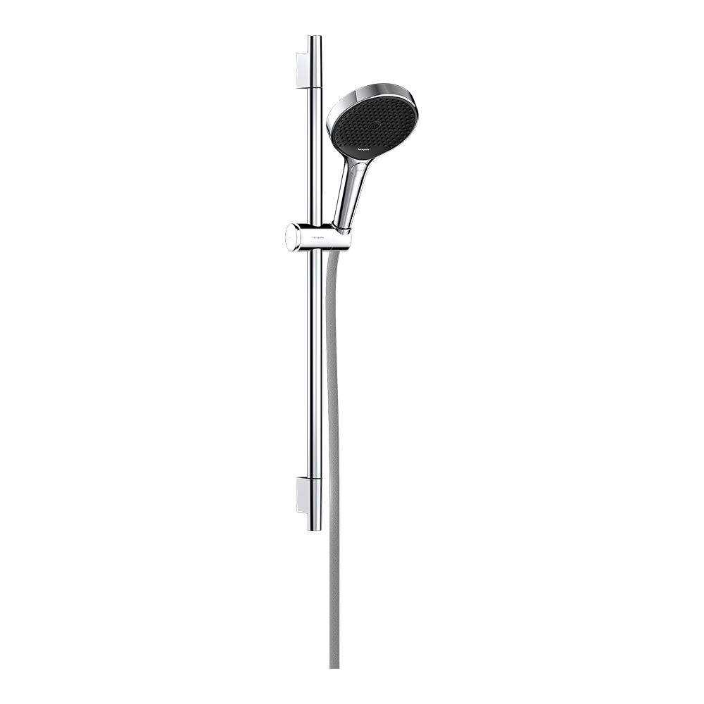 hansgrohe Rainfinity Shower Handset 130 3 Spray with Shower Rail S Puro 65 cm, push slider and Designflex textile shower hose 160 cm, Chrome