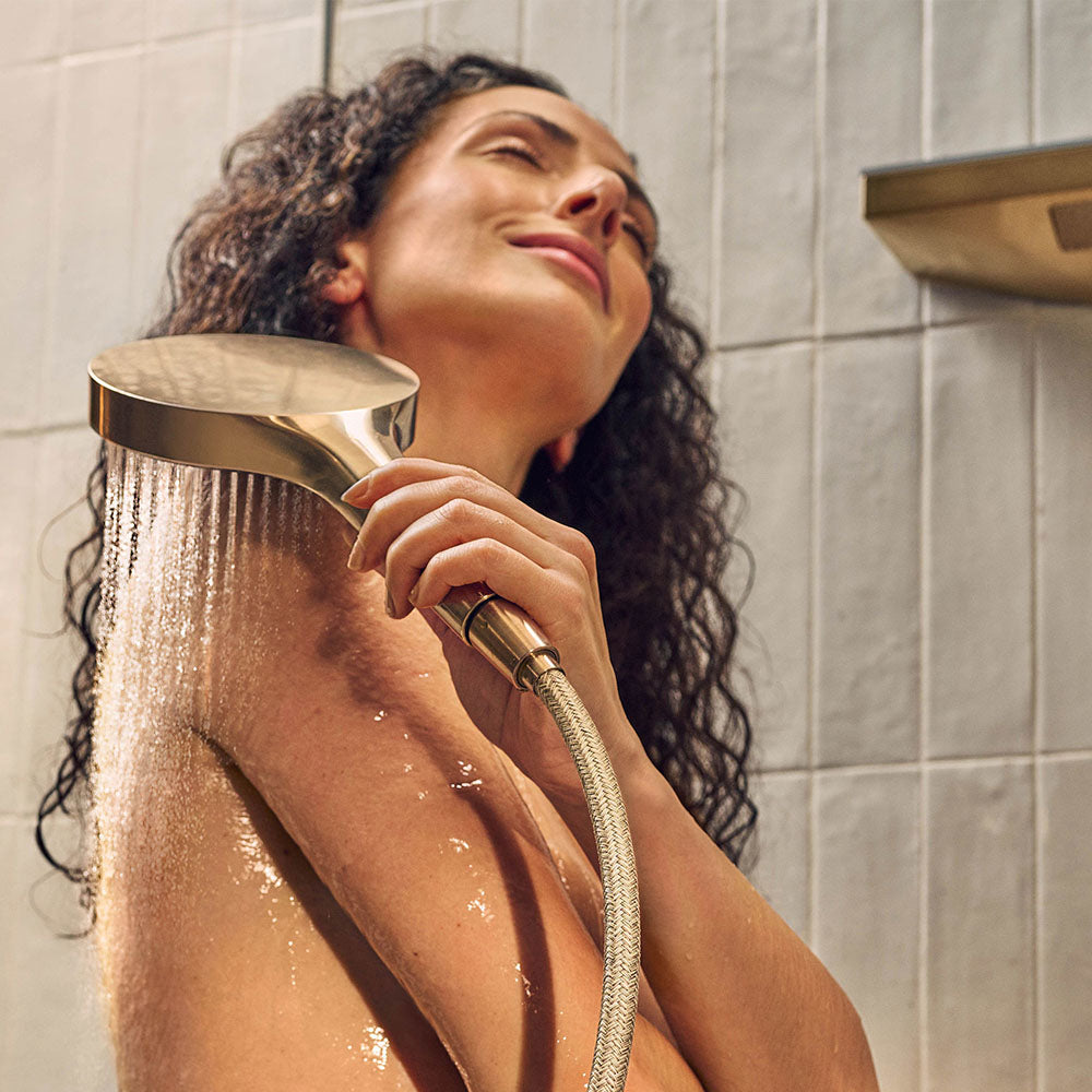 hansgrohe Rainfinity Shower Handset 130 3 Spray with Shower Rail S Puro 65 cm, push slider and Designflex textile shower hose 160 cm, Brushed Bronze