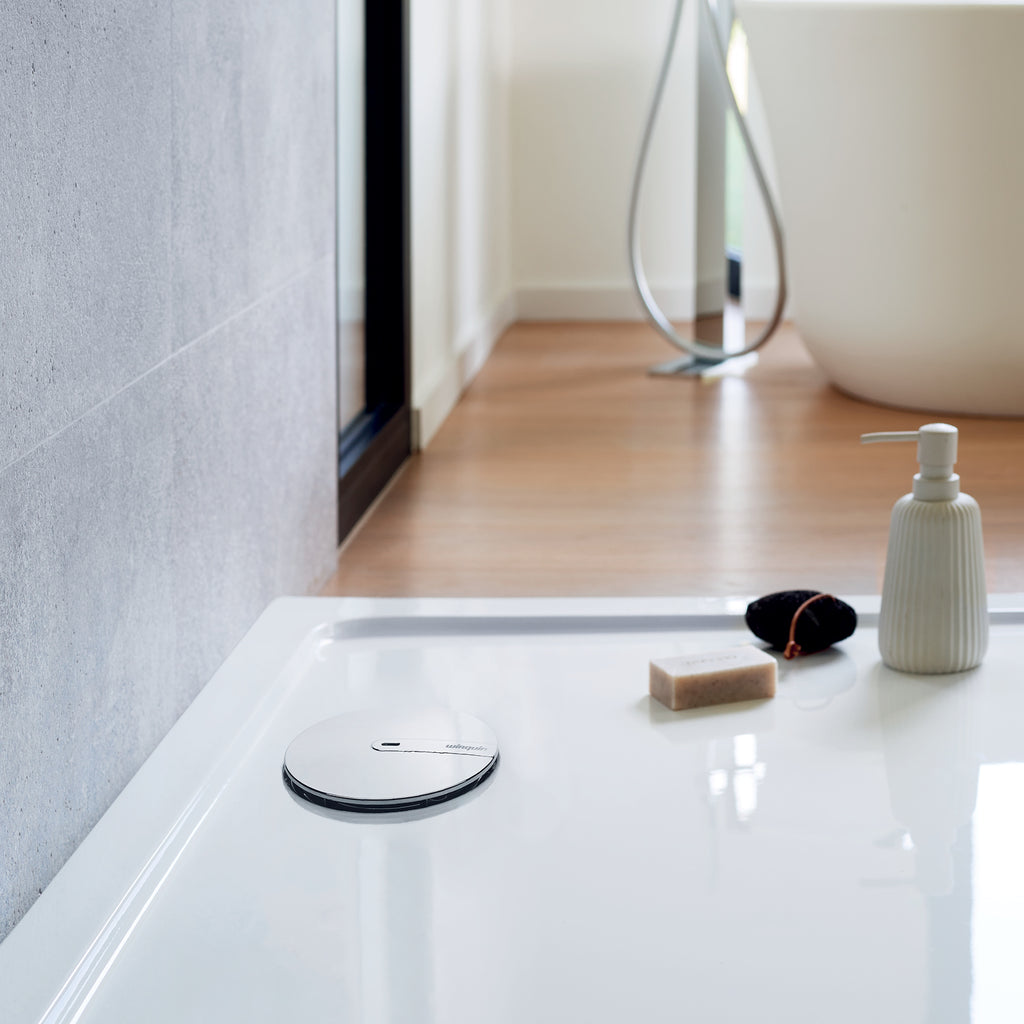 Wirquin Macdee SLIM+ Extra Flat Shower Waste, 90mm - Brushed Nickel ABS Dome
