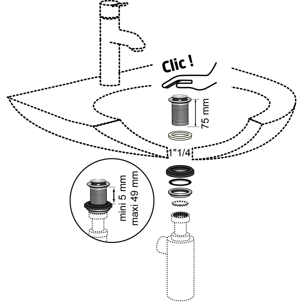 Wirquin Macdee Quick-Clac Basin Waste - Unslotted