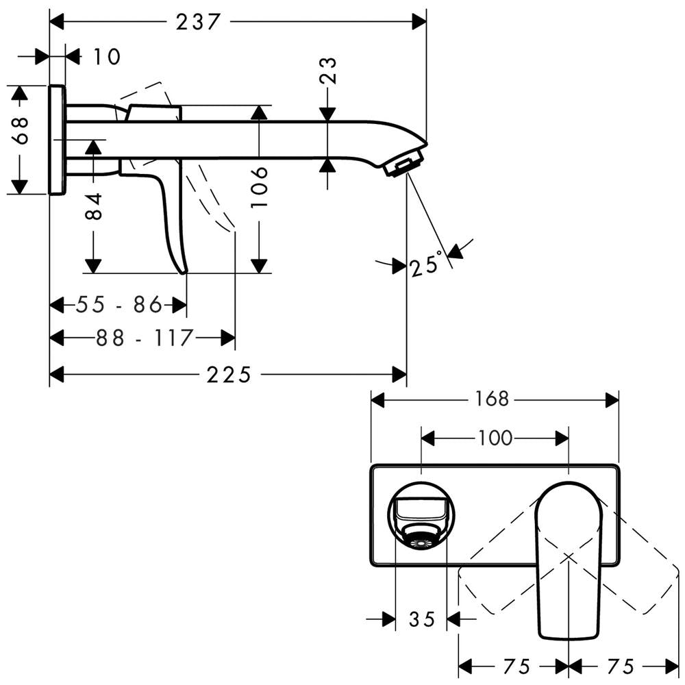 Hansgrohe Metris Basin Mixer Tap for concealed installation wall-mounted with spout 22,5 cm, Chrome