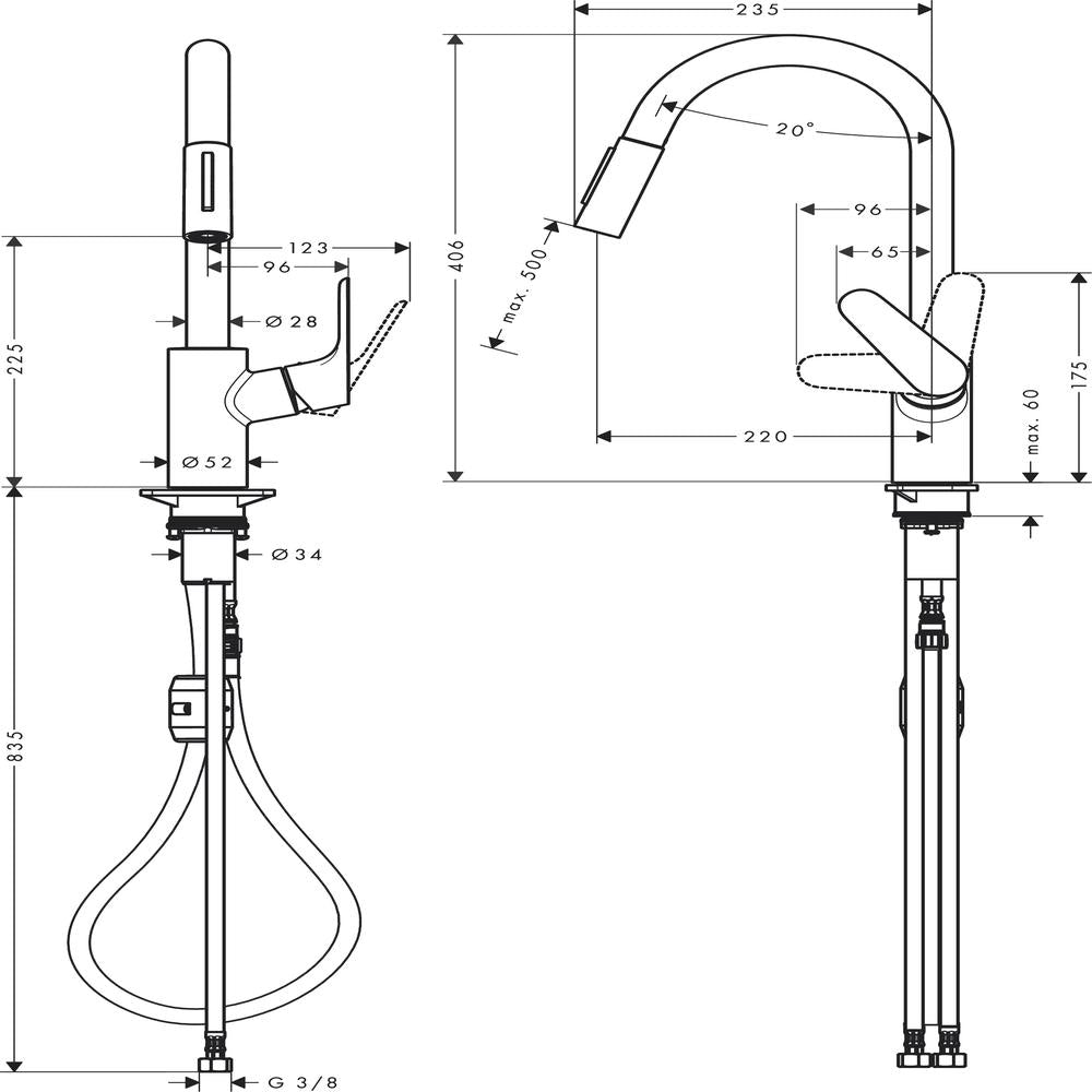 Hansgrohe Focus M41 Kitchen Mixer Tap 240, pull-out sPairay, 2jet, Stainless Steel Stainless Steel Finish