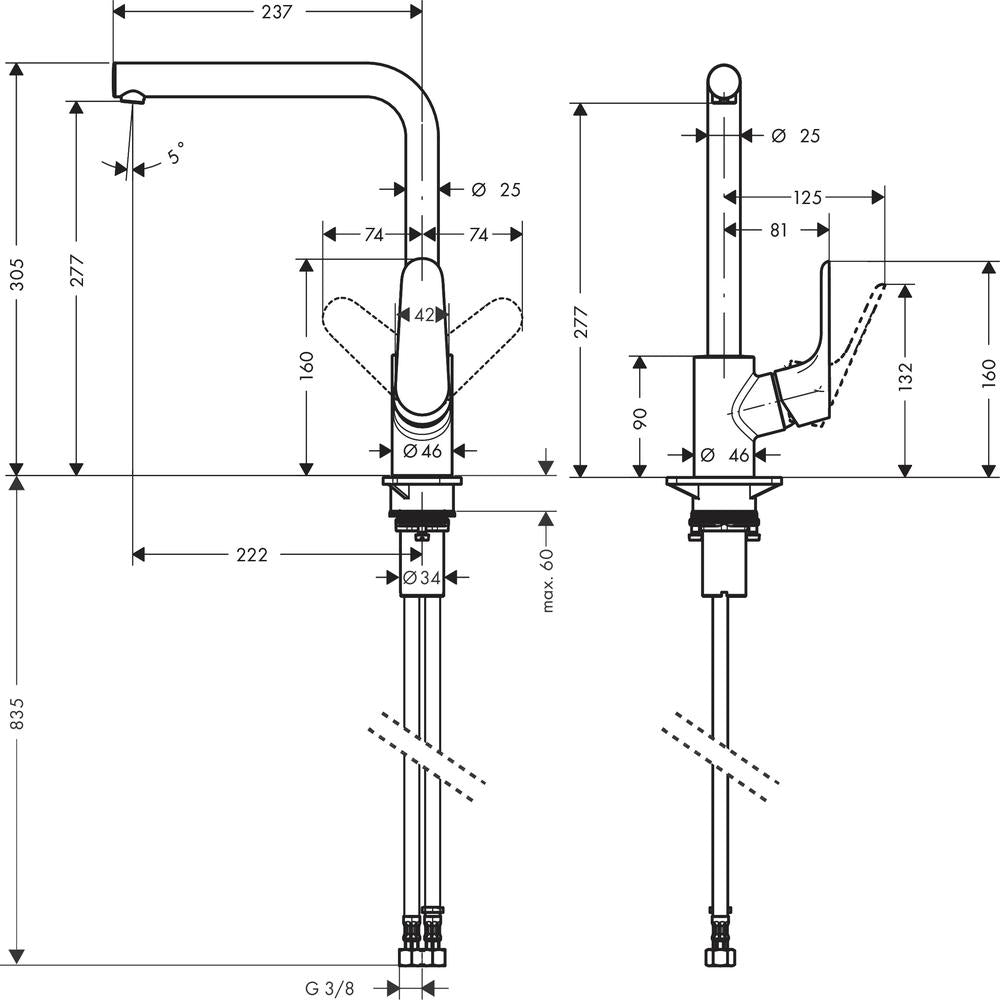 Hansgrohe Focus M41 Kitchen Mixer Tap 280, 1jet, Chrome