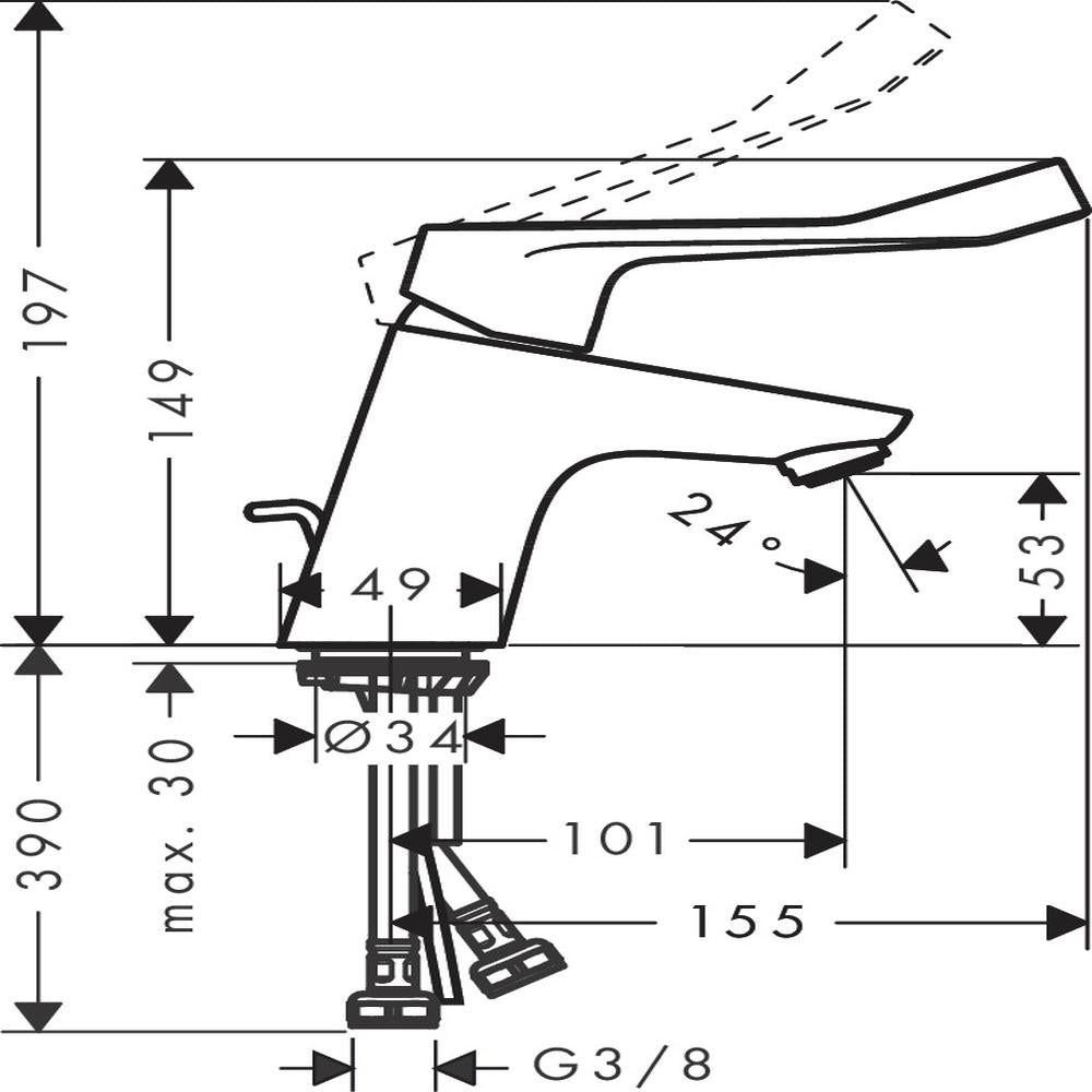Hansgrohe Focus Basin Mixer Tap 70 with extra long handle 12,1 cm and pop-up waste set, Chrome