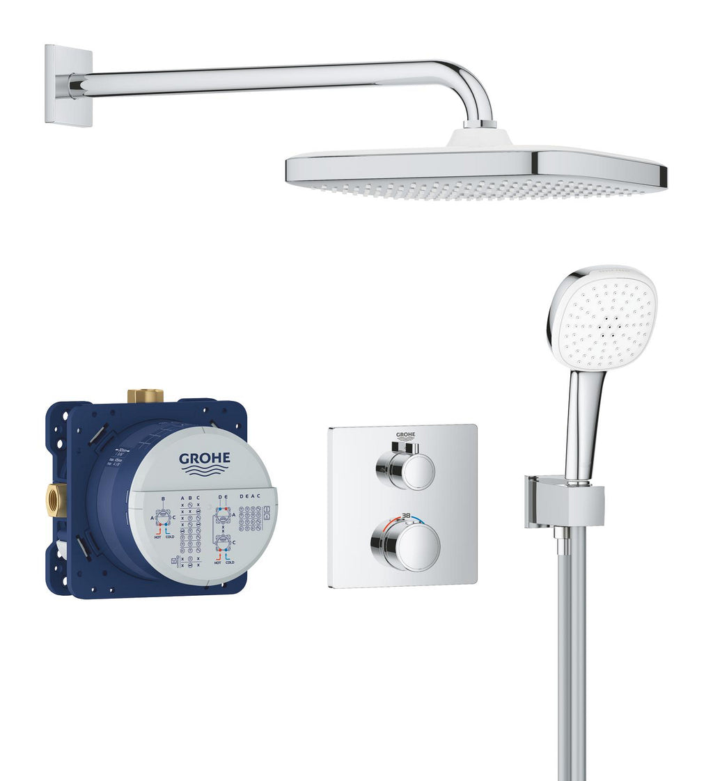 Grohe Grohtherm Concealed Rear Fed Dual Outlet  Shower System With Tempesta 250 Cube Chrome