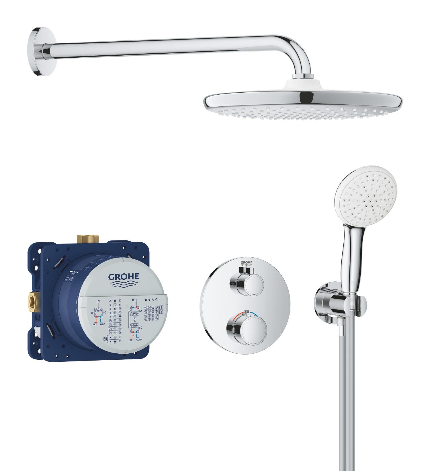 Grohe Grohtherm Concealed Rear Fed Dual Outlet Shower System With Tempesta 250 Round Chrome