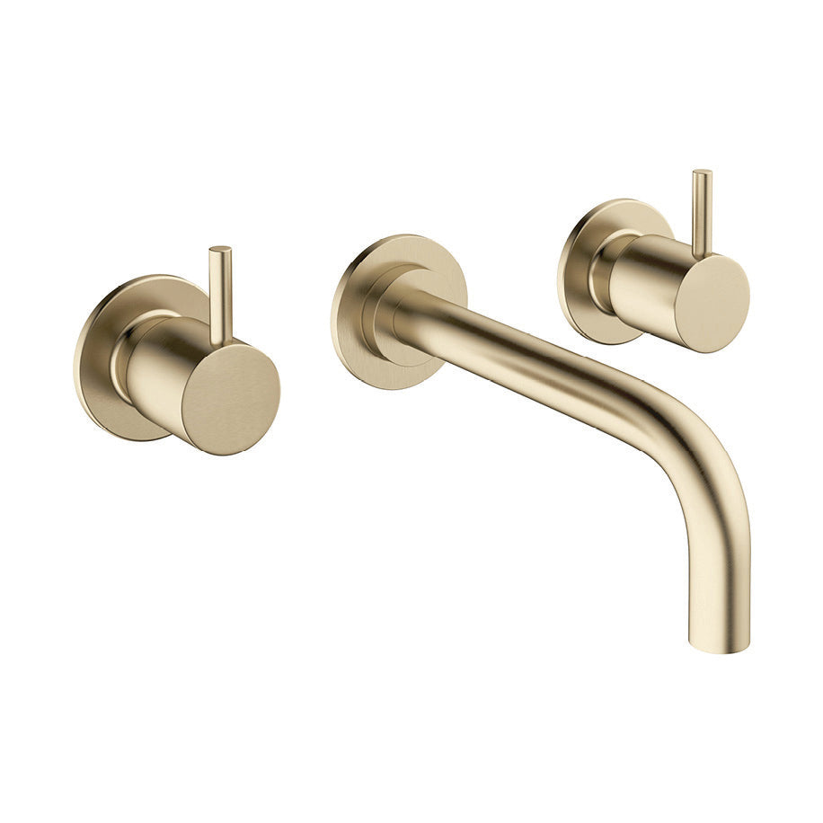 Crosswater MPairO Wall Mounted 3 Taphole Basin Mixer Tap PairO130WNF+ Brushed Brass PRO130WNF_V2