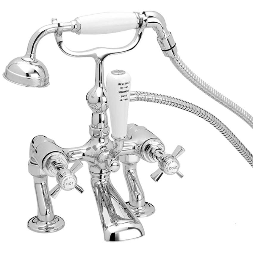 Heritage Dawlish Deck Mounted Bath Shower Mixer Tap Chrome