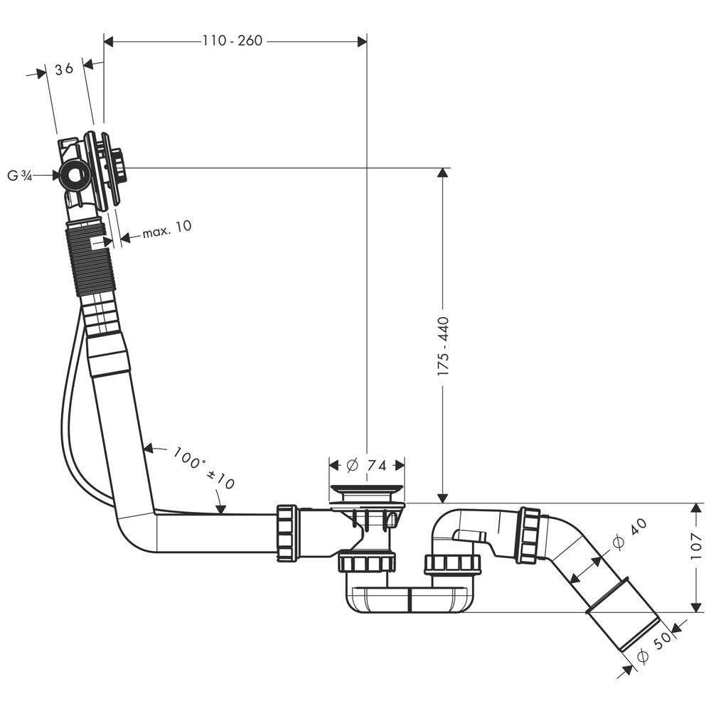 hansgrohe Exafill S Basic set bath filler, waste and overflow set for standard bath tubs