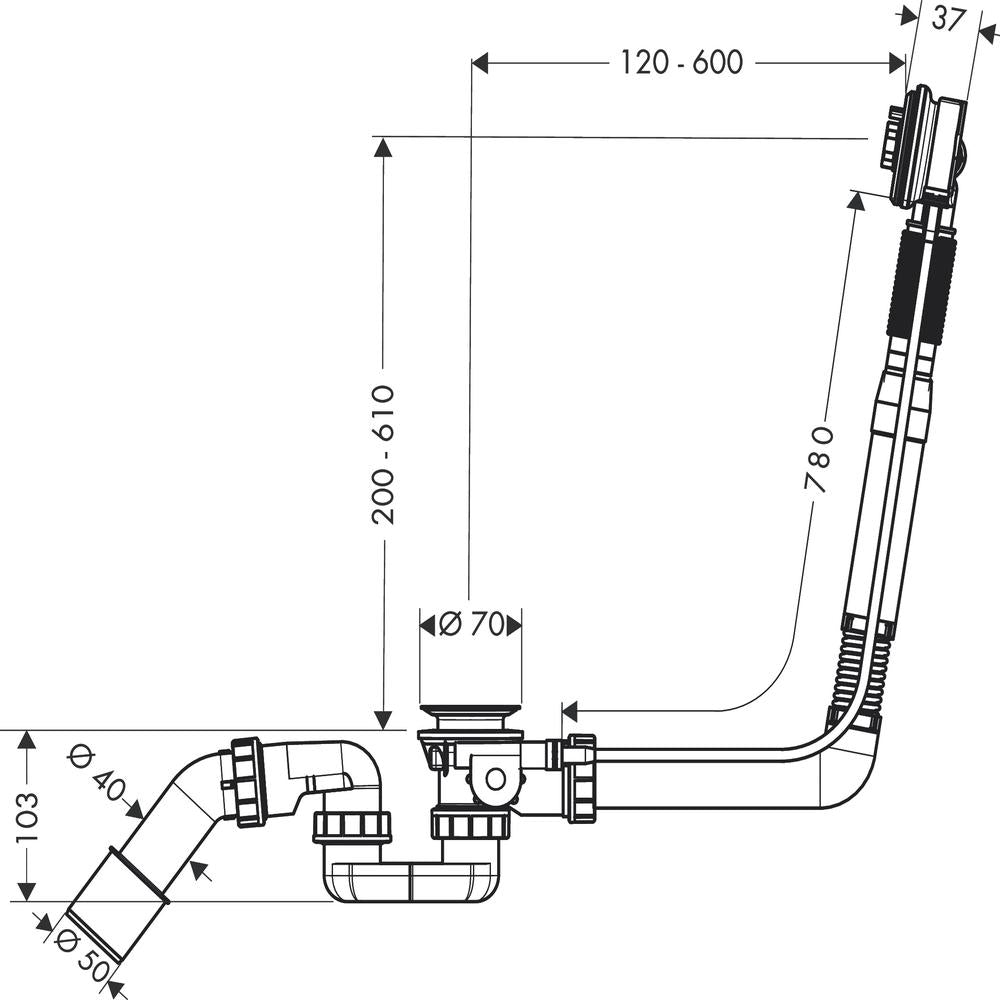 hansgrohe Exafill S Basic set bath filler, waste and overflow set for special bath tubs