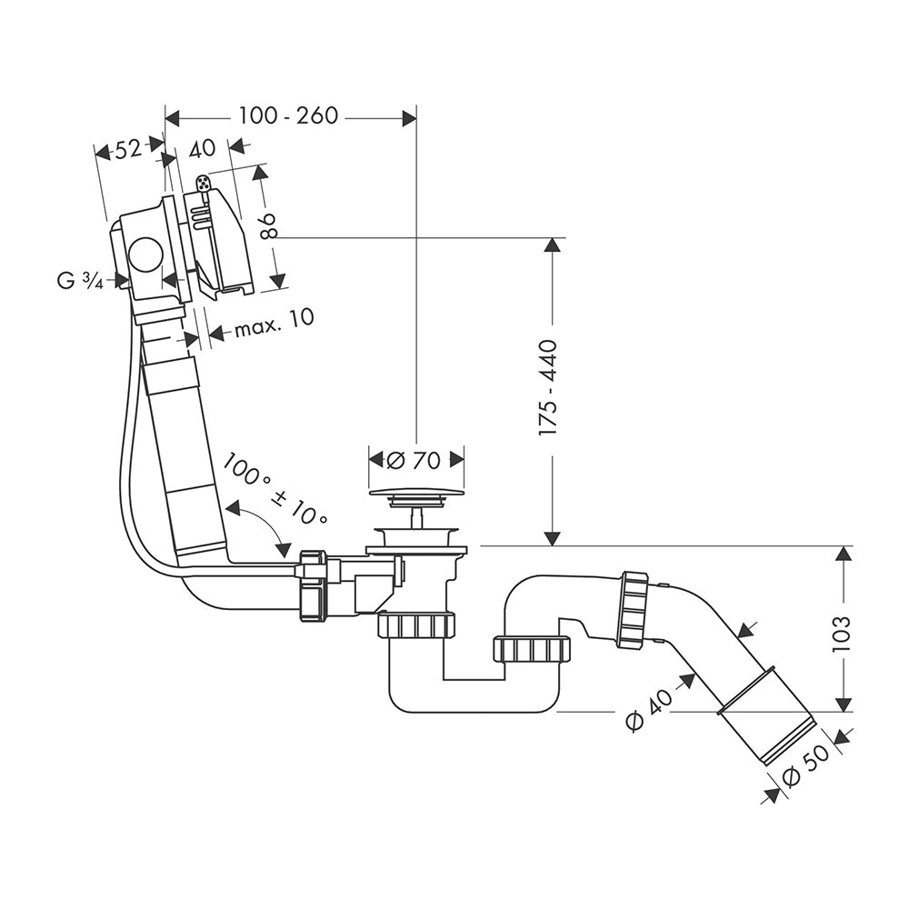 hansgrohe Exafill Complete set bath filler, waste and overflow set for standard bath tubs, Chrome