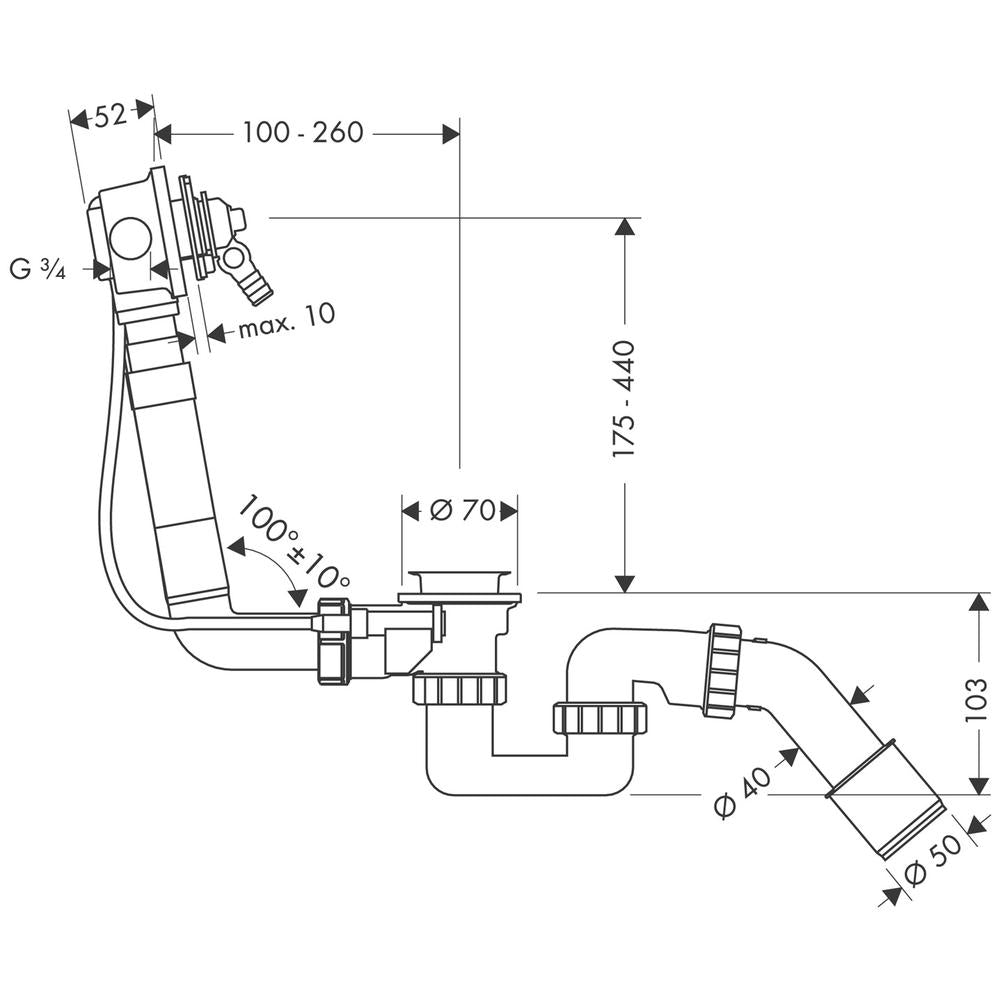 hansgrohe Exafill Basic set bath filler, waste and overflow set for standard bath tubs