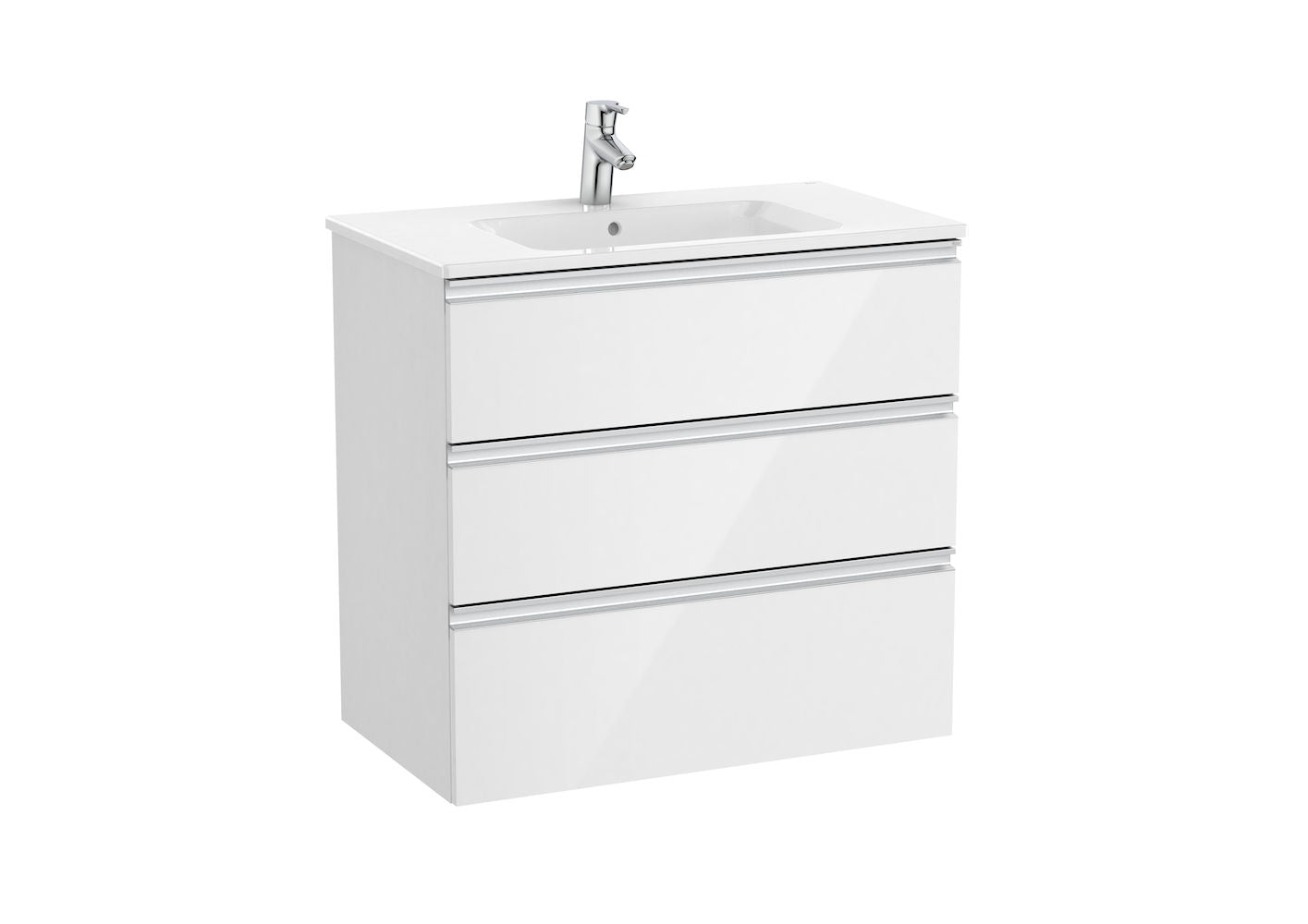 Roca The Gap Unik 800mm 3 Drawer Vanity Unit and Basin Glossy White
