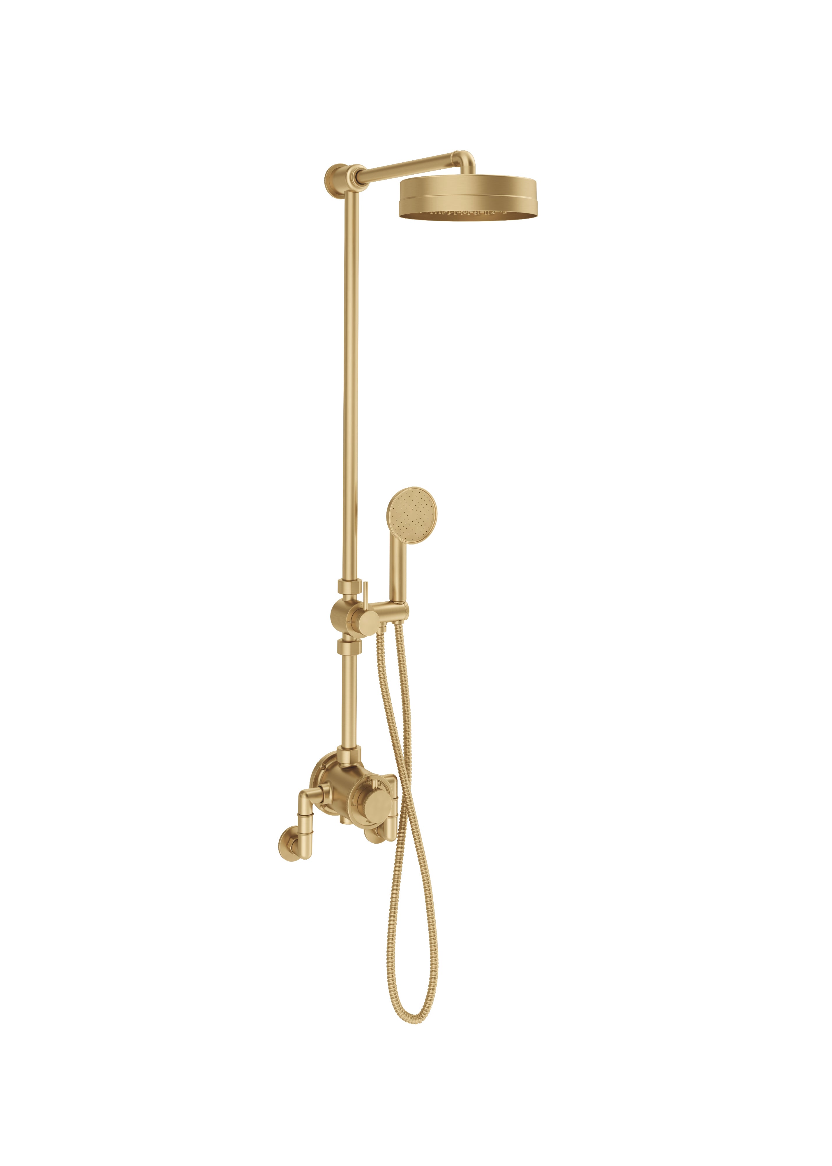 Crosswater MPRO Industrial Exposed Multi-Function Shower with Handset Slider Unlacquered Brushed Brass PRI_SLIDERUB