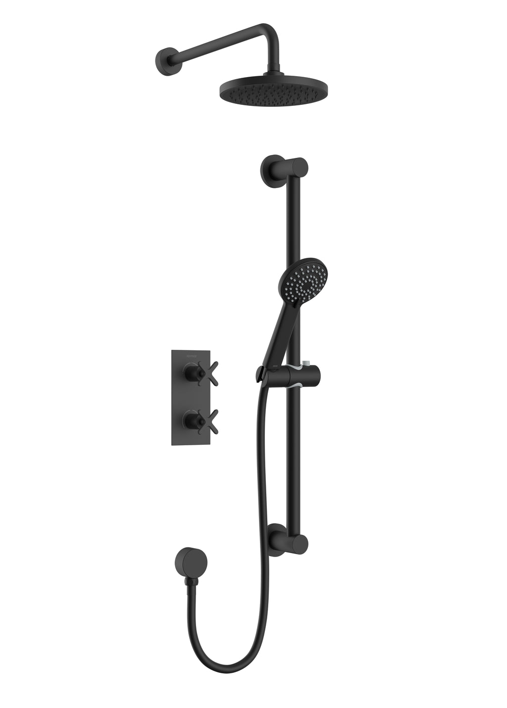 Heritage Salcombe Concealed 2 Outlet 2 Handle Thermostatic Valve with Fixed Head and Flexible Kit Matt Black