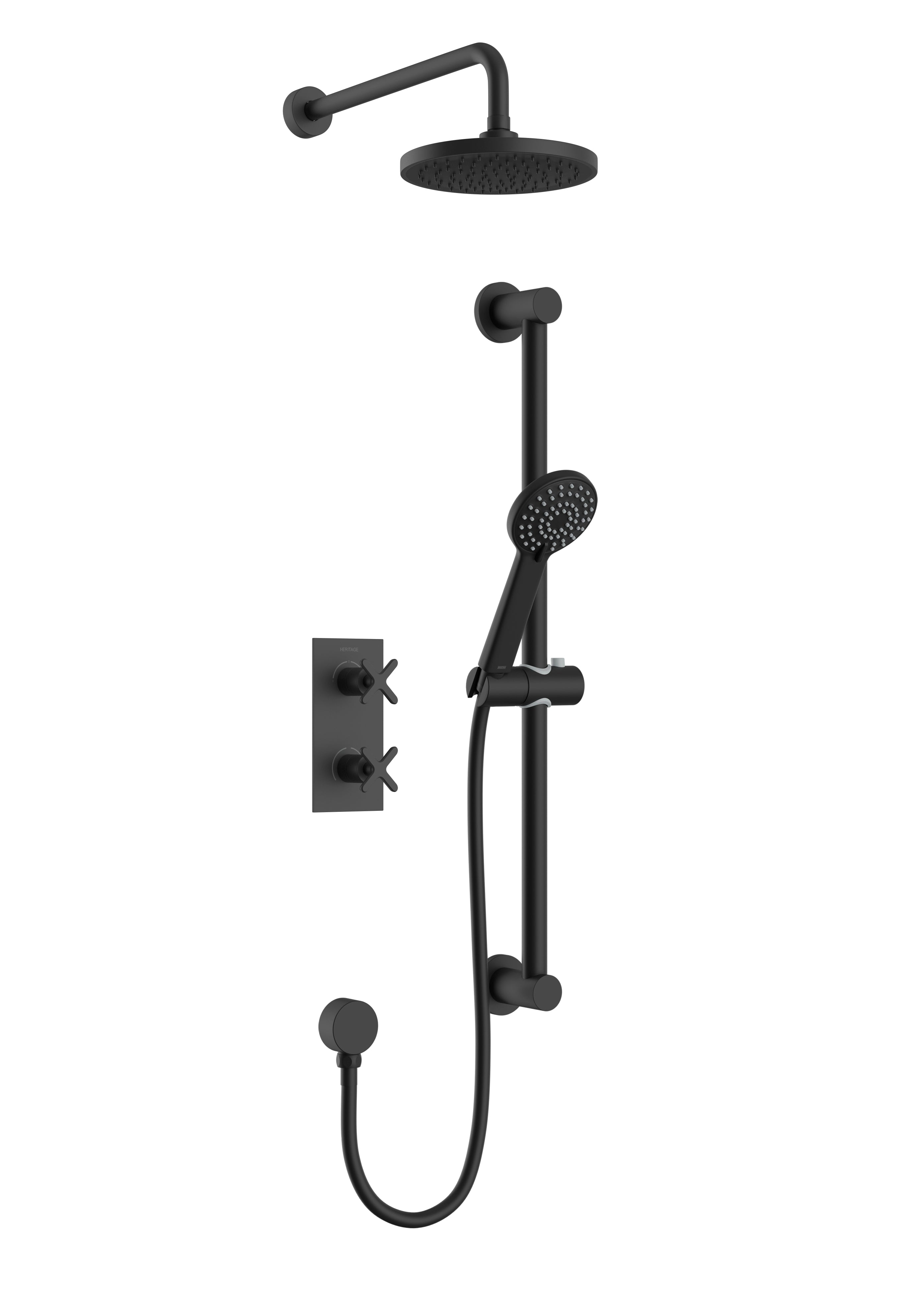 Heritage Salcombe Concealed 2 Outlet 2 Handle Thermostatic Valve with Fixed Head and Flexible Kit Matt Black