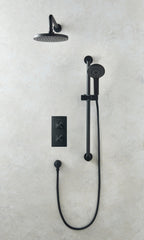 Heritage Salcombe Concealed 2 Outlet 2 Handle Thermostatic Valve with Fixed Head and Flexible Kit Matt Black