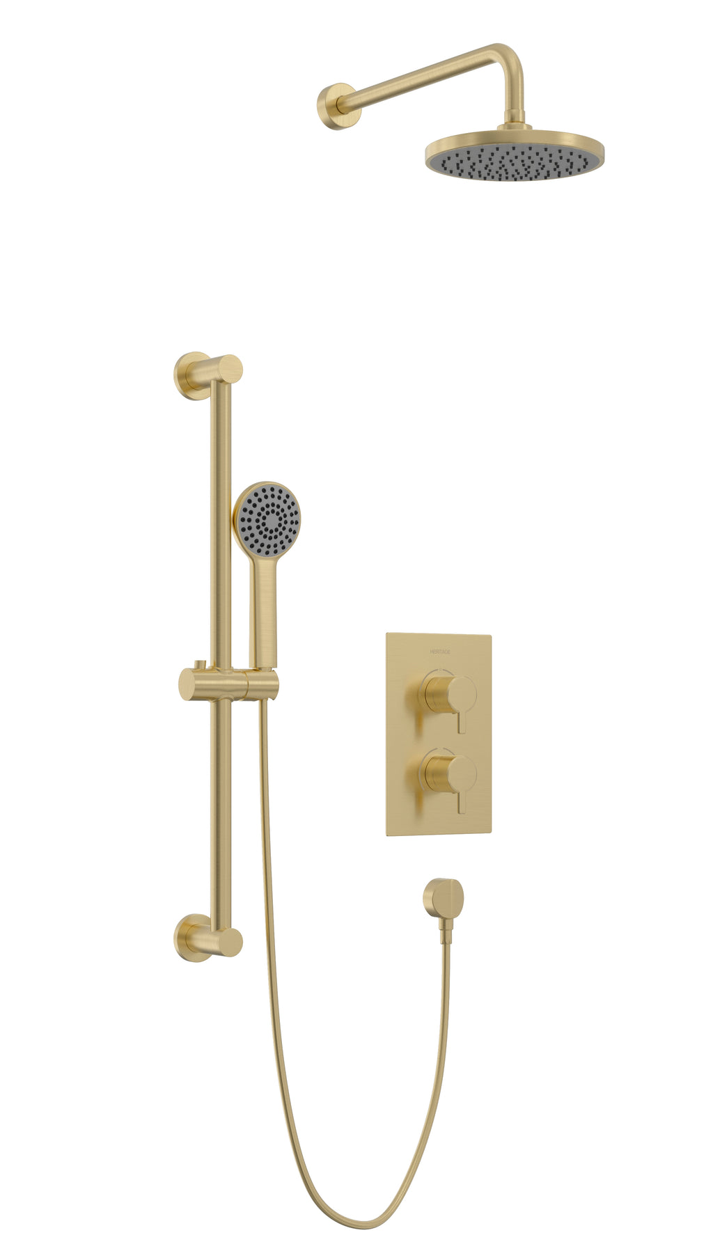Heritage Dartmouth Concealed 2 Outlet 2 Handle Thermostatic Valve with Fixed Head and Flexible Kit Brushed Brass