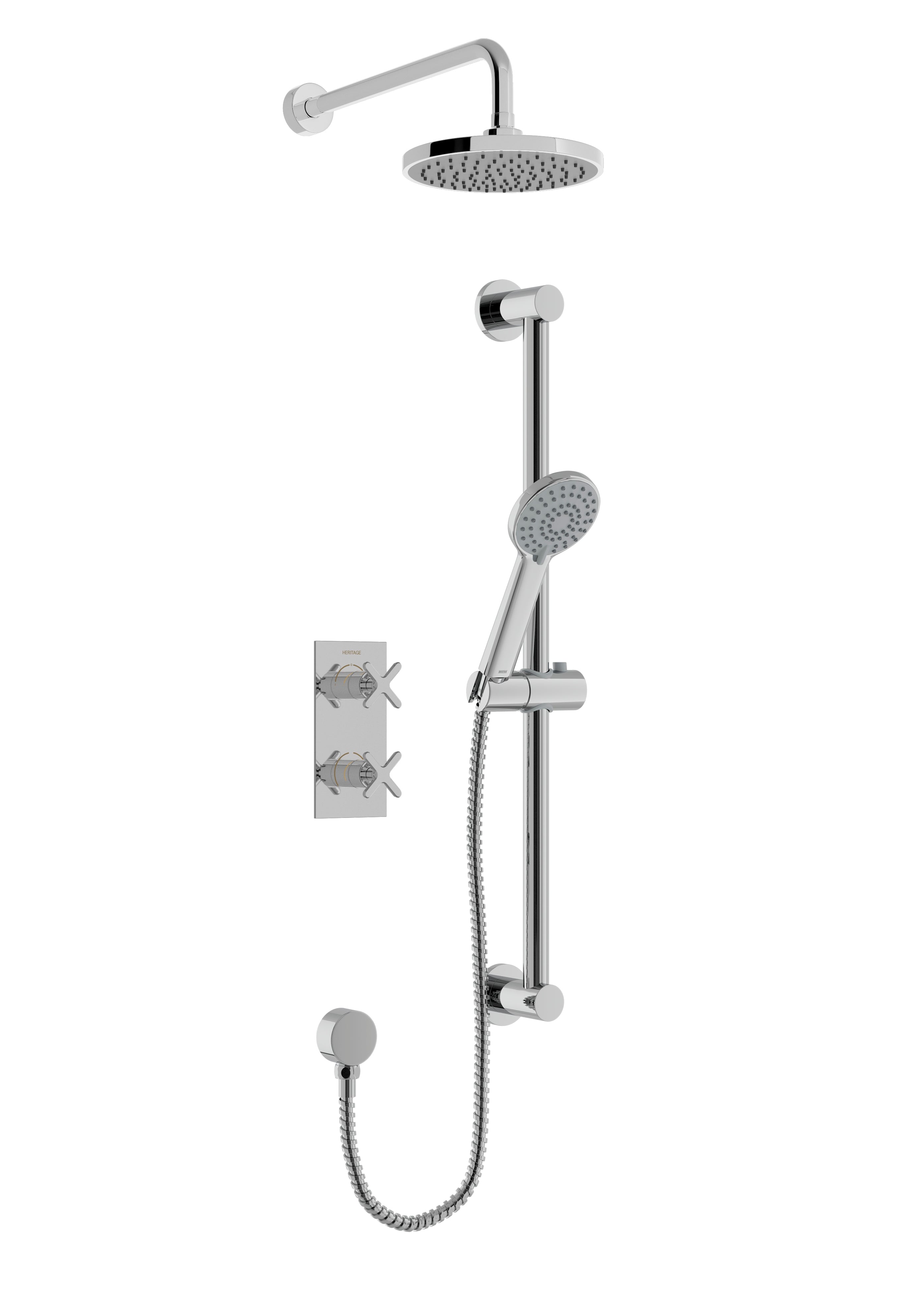 Heritage Salcombe Concealed 2 Outlet 2 Handle Thermostatic Valve with Fixed Head and Flexible Kit Chrome