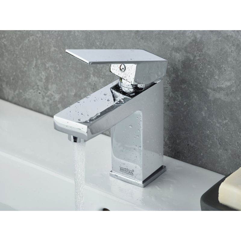 Bristan Qubo Basin Mixer Tap with Clicker Waste Chrome QB BAS C