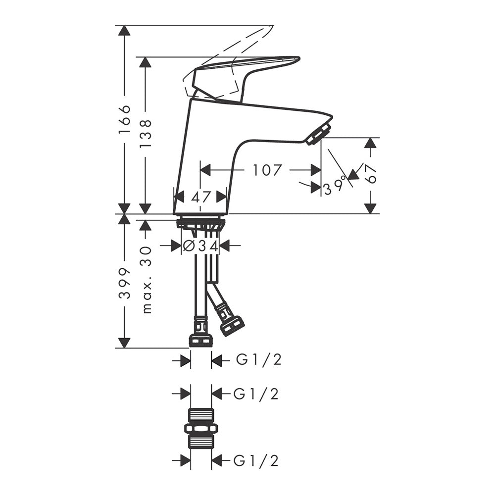 Hansgrohe Logis Basin Mixer Tap 70 LowPairessure without waste set, Chrome