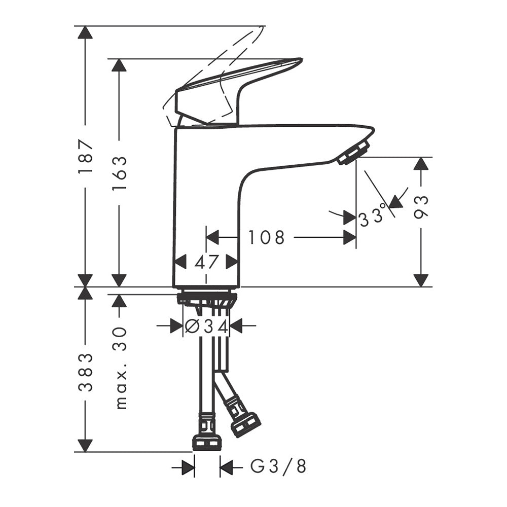 Hansgrohe Logis Single Lever Basin Mixer 100 Coolstart Without Waste Set Chrome