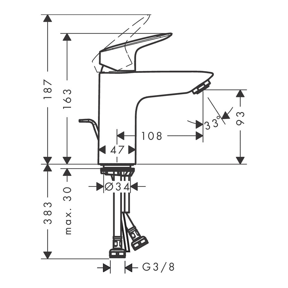 Hansgrohe Logis Single Lever Basin Mixer 100 Coolstart With Pop-Up Waste Set Chrome