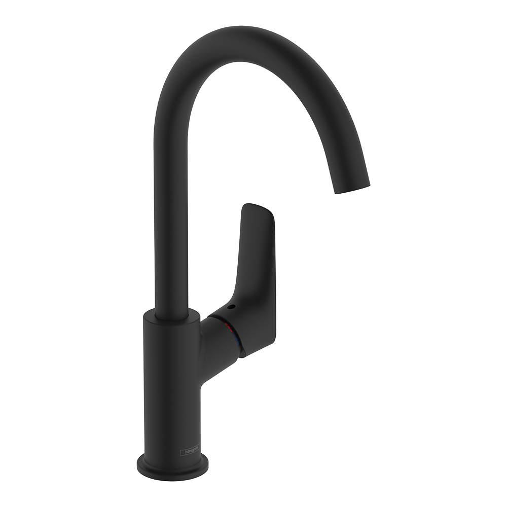 Hansgrohe Logis Single Lever Basin Mixer 210 With Swivel Spout And Pop-Up Waste Set Matt Black