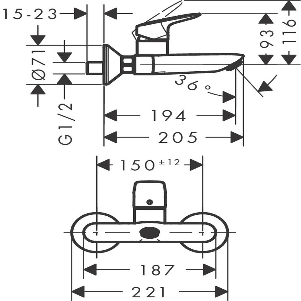 Hansgrohe Logis Basin Mixer Tap for exposed installation wall-mounted, Chrome