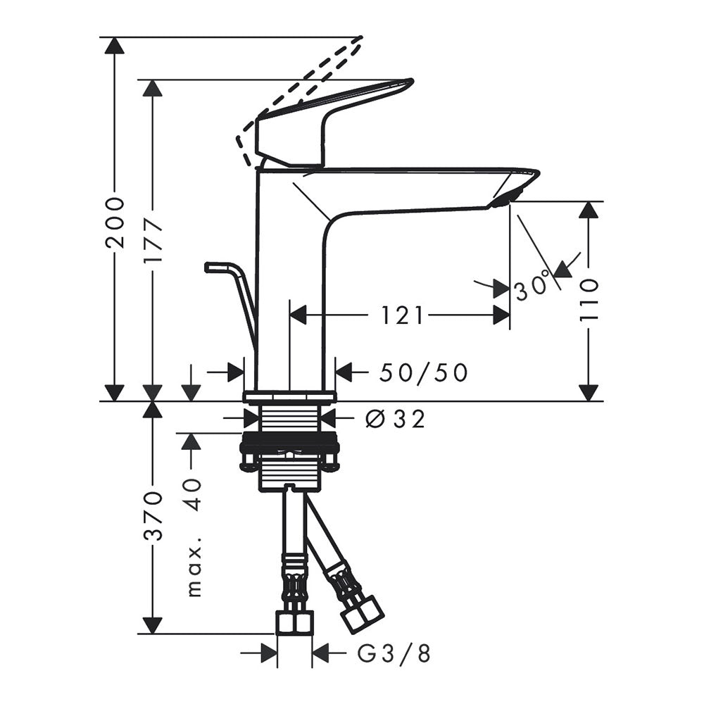 Hansgrohe Logis Single Lever Basin Mixer 110 Fine Coolstart With Pop-Up Waste Set Matt Black