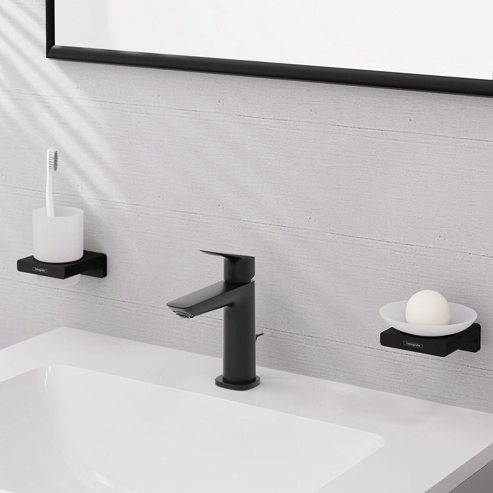 Hansgrohe Logis Single Lever Basin Mixer 110 Fine Coolstart With Pop-Up Waste Set Matt Black